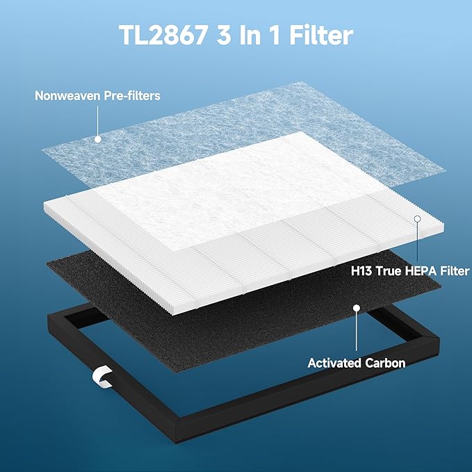TL2867 Replacement HEPA Filter Compatible with MOOKA TL2867 Air Cleaner Purifier, 2 Packs