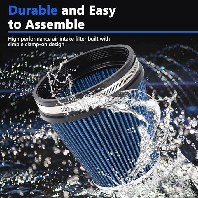 MUGE RACING 6" 152 mm High Flow Inlet Air Filter, Air Intake Cone Filter Replacement Performance Washable Clamp-On Dry, 6'' Tall(Blue)
