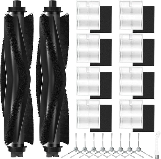 19 Pack Replacement Accessories kit Compatible with eufy L60/ L60 SES/ L50/ L50 SES Robot Vacuum Replacement Parts, 2 Pack Roller Brush + 8 Pack Filter & Sponge + 8 Pack Side Brush + 1 Cleaning Kit