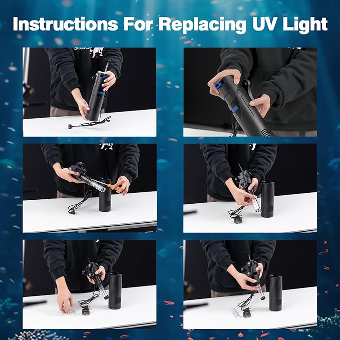 UV Aquarium Filter Uv Sterilizer For 21-53 Gallon Fish Tank 185GPH, 20 Watt Submersible Internal Pump Uv Sterilizer For Salt Water Aquarium 4.9FT Cord | Marine Aqua,Turtle Tank Green Killing Machine