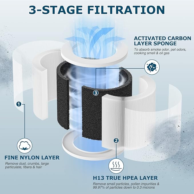 2 Pack A1 Replacement Filter Compatible with VEWIOR Air Purifier Hqsc-50, Hqkj-80, Ameifu Ap01w, Koios Hqkj-50, H13 True Hepa Filter for Vewior A1w Air Purifier