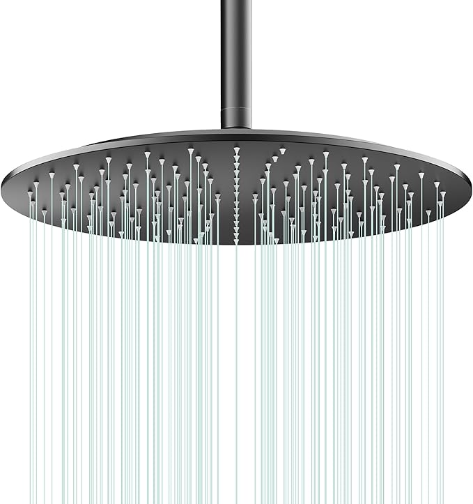 All Metal Rain Shower Head - Heavy Duty Stainless Steel, Easy Install, High Water Flow, Ultra-Thin Modern Design for Bathroom (D-Matte Black, 16)