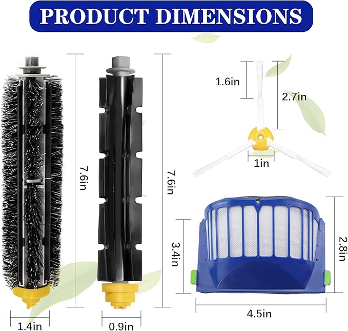 Replacement Parts fit for i-Robot Room-ba 600 Series 614 618 620 630 640 650 660 675 680 685 690 692 694 695 Vacuum Cleaner Replenishment Kit- Includes 3 Filter, 3 Side Brush &1 Bristle Brush