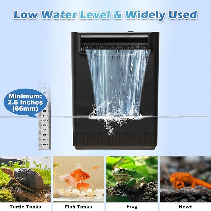 Large Powerful Turtle Tank Filter U V-ery for 55-155 Gallon Tank, Low Water Filter Turtle Water Filter for Amphibians Fresh Saltwater Cloudy Green Water Crystal Clear with Turtle Tank Deodorization