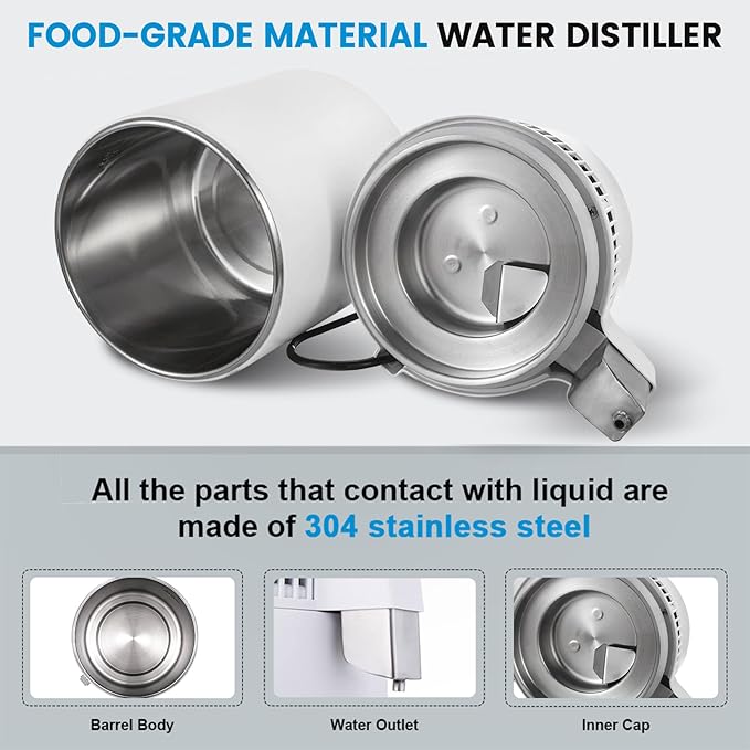 DC HOUSE 1 Gallon Water Distiller Machine, 750W 4L Pure Distilled Water Maker Machine for Home Countertop Table Desktop, Drinking Purifier for Home Kitchen CPAP Hmidifiers with Pastic Container