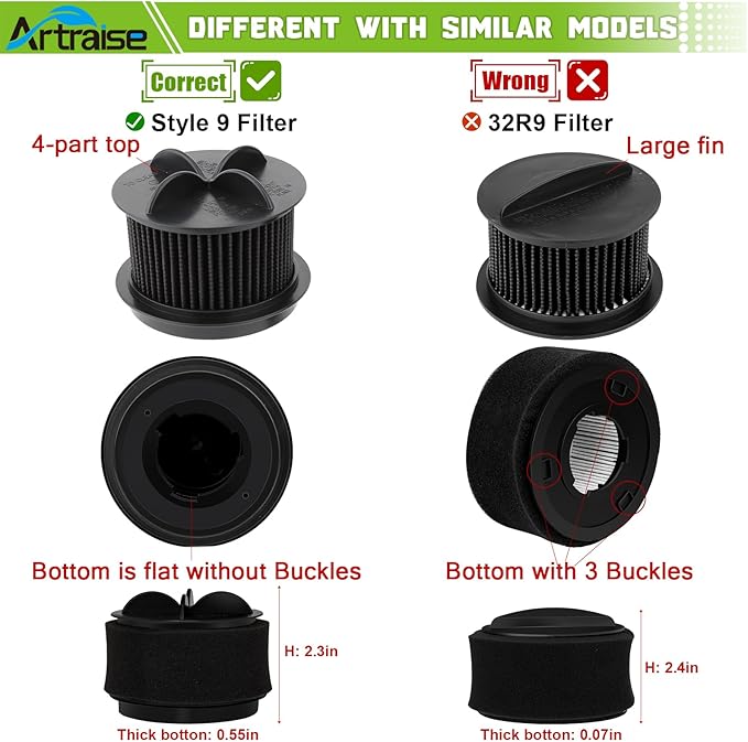 Artraise Replacement Filter for Bissell Style 10, for Bissell Powerforce Filter Style 9 & 12 Vacuum Cleaner, part # 2031085ES, 203108532065,2031183,32064 & 32065, 2 Pack Outer Foam & Inner Filters