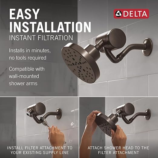 Delta Faucet 5-Setting H2Okinetic Shower Head Oil Rubbed Bronze with Clarifi Premium Shower Filter Attachment with Filter