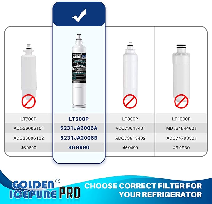 GOLDEN ICEPURE RWF1000A Replacement For 5231JA2005A, LG LT600P, 469990, WF300, FML-2, 5231JA2006B, LFX25961SB, LSC27931ST, LFX25971ST, LRSC26925TT, LSC27990TT 2PACK