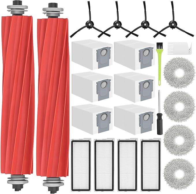 23PCS Replacement Accessories Kit Compatible with Roborock Qrevo S/Qrevo Pro/Qrevo MaxV/Qrevo Plus Include Main Brush, HEPA Filters, Mop Pads, Side Brushes, Dust Bag and Cleaning Tools