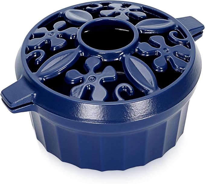 STBoo Wood Stove Steamer - Cast Iron Fireplace Humidifier | Indoor Pot for Home Heating | Round Bowl Fire Place Stove Covers Accessories Decorative | Matte Finish & Rust Resistan & 2.7 Quart, Blue