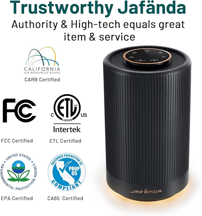 Jafanda Air Purifiers for Home Bedroom, True HEPA 13 Coverage 450 sqft, 22 dB Portable Air Cleaner, Effectively Remove Pollen Dust and Odor to Prevent Seasonal Air Diseases, Night Light