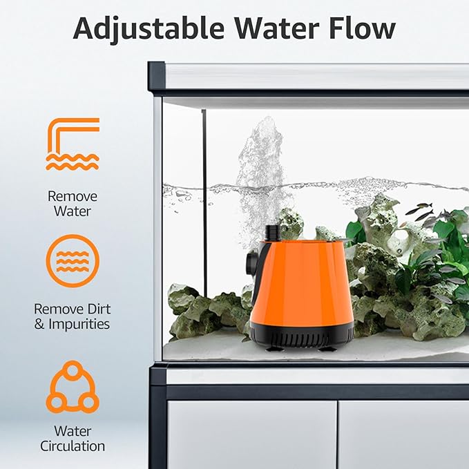AQUE 360° All-round Water Intake Submersible Pump. It is suitable for fish tanks, ponds, aquariums and hydroponic systems. It comes with a 6-foot power cord and 4 nozzles. (40W)