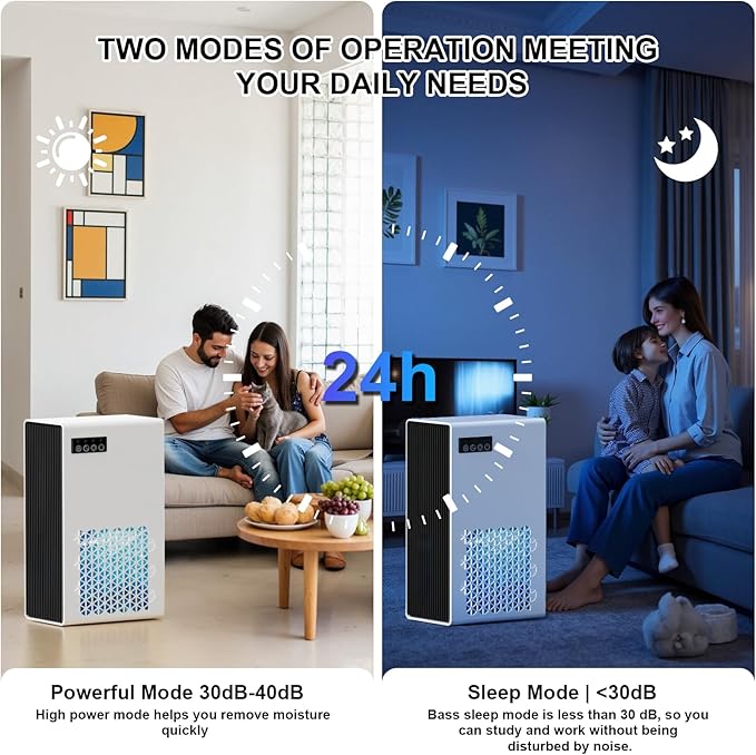 Dehumidifiers for Home, 99oz Water Tank Dehumidifier for Bedroom Basement Bathroom RV with Auto Shut Off, Drain Hose, Sleep Mode, (White)