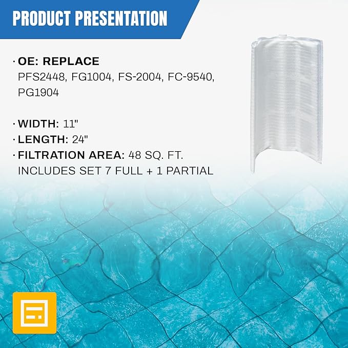FG-1004 DE Grid Filter Compatible with FS-2004, PFS2448, FC-9540, FNS 48, PG-1904, 59002300, 48 Sq.Ft DE Grid Swimming Pool Filter Cartridge, 7 Full + 1 Partial