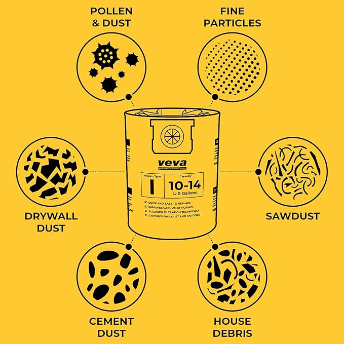 10 Pack, 10-14 Gallon Filter Bags for Shop Vac Vacuum - Type I 90672 - High-Efficiency Vacuum Bags