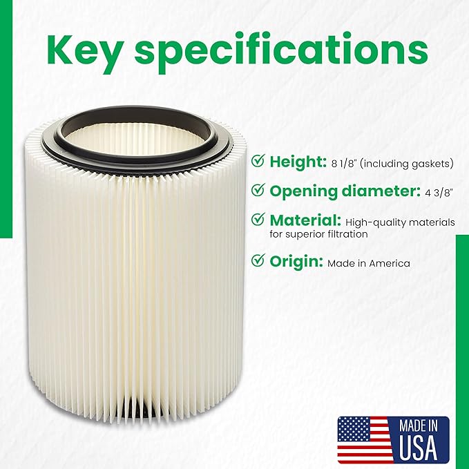 Replacement Filter for Craftsman and Ridgid Shop Vacs Part #s 9-17816, 9-17912 & Part #s VF4000, VF5000, 1 Pack, Deluxe Fine Particle Filter