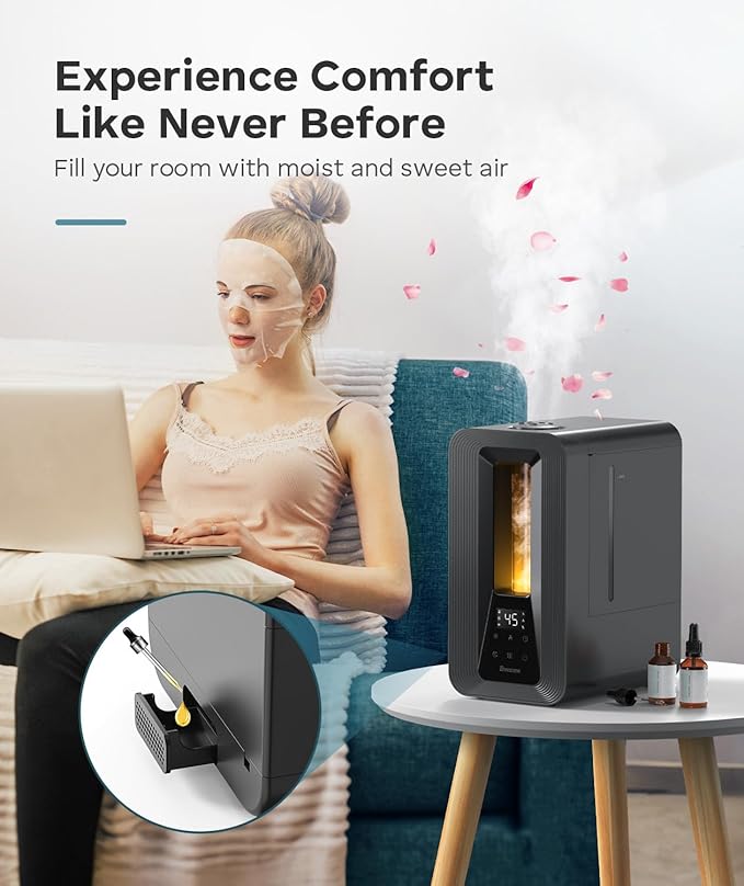 BREEZOME 6L Humidifiers for Bedroom, Cool Mist Top Fill Humidifier with Aroma Diffuser, Humidistat, Night Light, 50H Runtime, Quiet Ultrasonic Humidifiers for Home Large Room, Baby Nursery, Plants