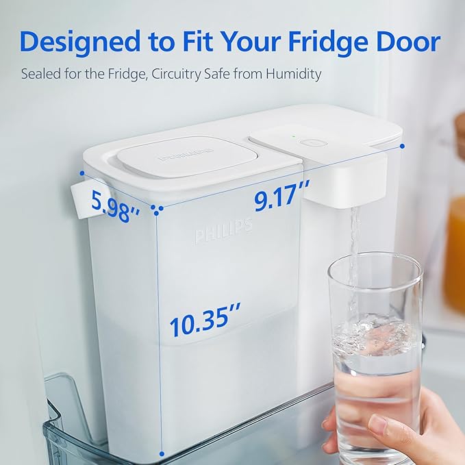 PHILIPS Water Filter Pitcher, Rechargeable Water Dispenser, Water Purifier Filter for Fridge Door, 1 Filter for 3 Months/60gal, Reduces 46 impurities 99.8% of Lead NSF/ANSI 42&53&372, 12-Cup, ADD5902