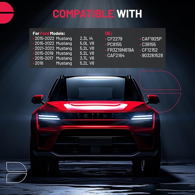 BDFHYK Cabin Air Filter with Activated Carbon Compatible with Ford Mustang 2015 2016 2017 2018 2019 2020 2021 2022, Replace# CF12152, CF2279, 903261528