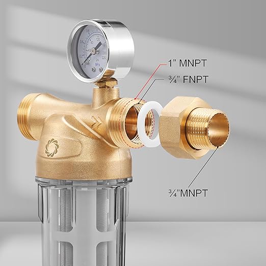 Airthereal Spin Down Water Sediment Filter, Pre-Filtration System for Whole Home, Water Filter for City and Well Water, 40 Micron Reusable Sediment Backwash Filter with 1" MNPT + 3/4" FNPT Connector