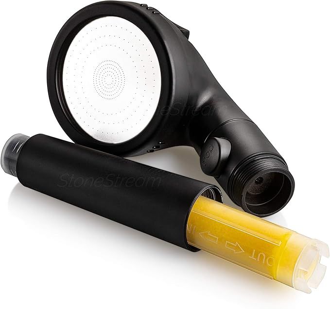 Original StoneStream® EcoPower Shower Head System — Spa Like Ionic Vitamin C Filter to Soften Water, Increase Pressure & Save Water — Showerhead With 3 Spray Settings — Matte Black