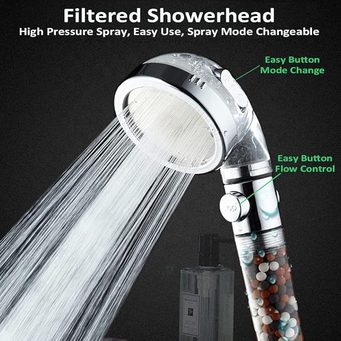 AYI Filtered Showerhead with Bracket Metal Hose High Pressure Handheld Shower Purifying Hard Water Softener Chlorine Flouride Filter Multi Modes Changeable Shower head Fresh Dry Skin & Hair Loss
