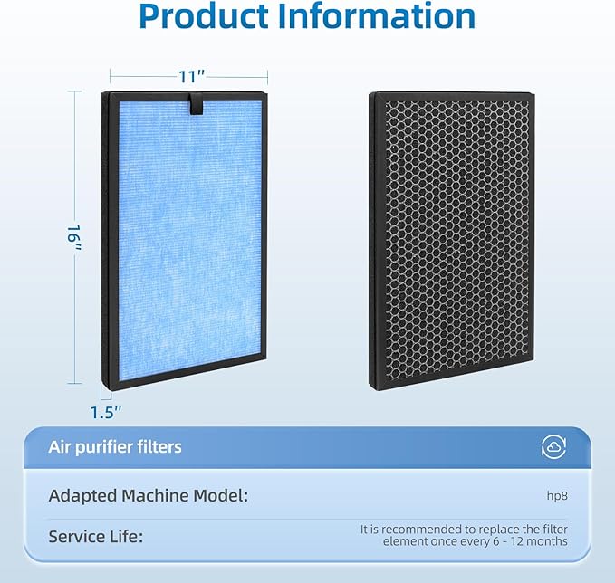 HP8 Replacement Filter Compatible With SimPure HP8 Air Purifier, Models: SP-HP8-RF,H13 True HEPA and Activated Carbon Filter 2 Pack