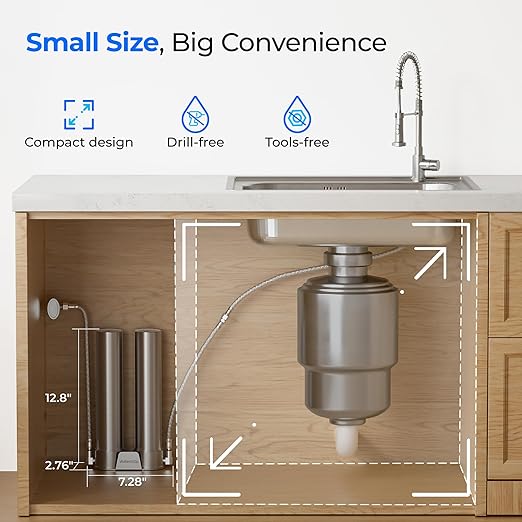 Waterdrop DST Under Sink Water Filter System, Under Sink Water Filtration System, NSF Certified Elements, Reduce Chlorine, PFOA/PFOS, Bad Taste & Odor, Silver Ions Enhanced Filtration, Stainless Steel