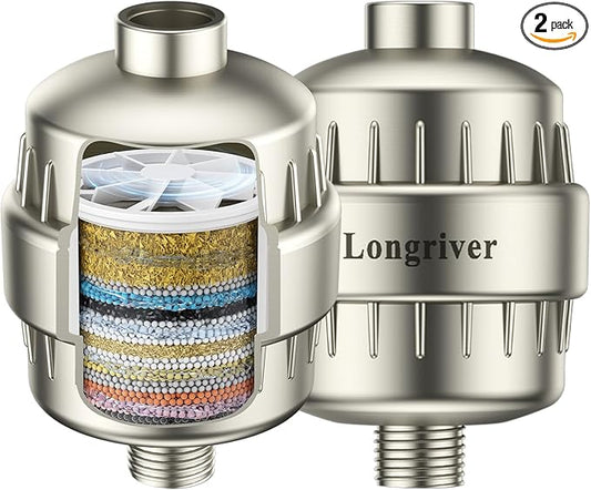 R7 Shower Filter High Put Shower Water Filter for Hard Water 99.99% Remove Chlorine, Shower Water Softener, Improve your skin and hair, Bathroom Fixture Hardware Parts, Brushed Nickel, 2 Pack