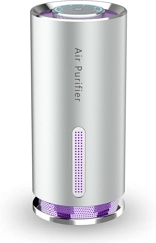 Portable Air Purifier for Car,Timeage Air Ionizer with HEPA Filter,UVC Light, Negative Ion,helps Remove Smoke Odor Pollen Allergens,Metal Enclosure,Silver