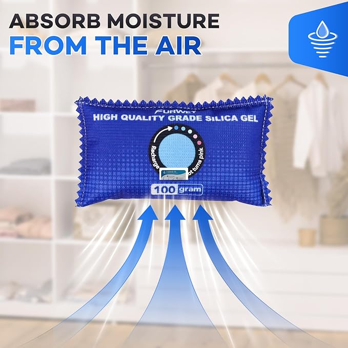 100g [ 24 Packs] Rechargeable Desiccant Packs for Storage, Color Indicating Silica Gel Desiccant Packets, Moisture absorbers for Storage,Dehumidifier bag for Closets,Cars,Storage Bins