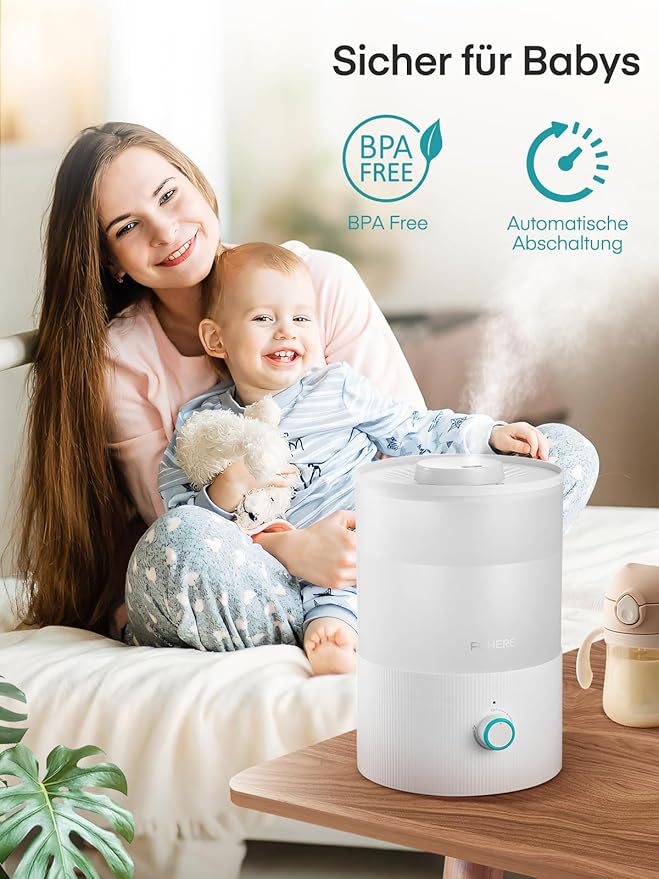 FOHERE Humidifiers for Bedroom, 3.2L Cool Mist Baby Humidifier, 28H Quiet Runtime, Auto Shut-Off, 7-Color Nightlight, Top-Fill, BPA-Free, Essential Oil Diffuser for Home, Room, Nursery, Plants,Office