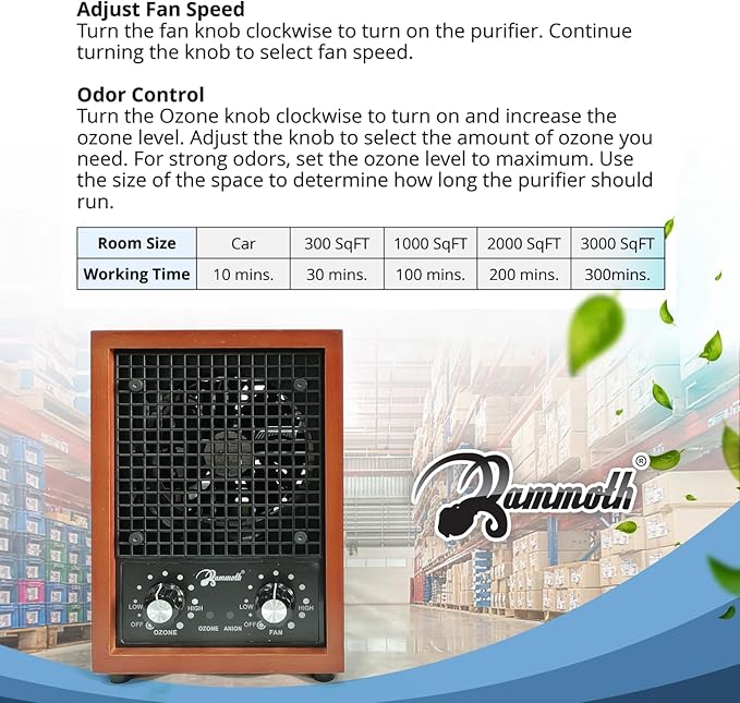 Mammoth Ion and Ozone Generator 6000 mg/hour Adjustable up to 3,500 SqFt Ionizer & Deodorizer Ozone Odor Eliminator- Ozone Machine Wooden Design Ideal for Dust, Pollen, Pets & Smoke Smell