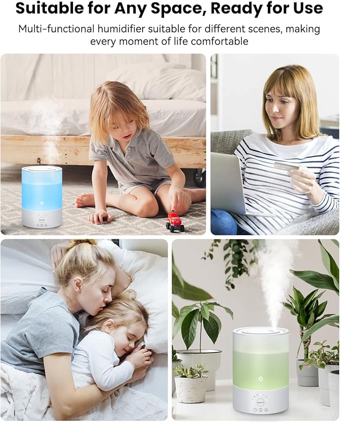 Esemoil Smart Humidifiers for Bedroom, 2.5L Top Fill Cool Mist Humidifiers with Essential Oil Diffuser, Humidity Setting, APP & Alexa Voice Control, Nightlight, Timer, Quiet Operation, Auto Shut-Off
