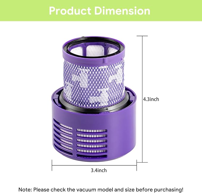 V10 Filter Replacement Kit (3 Pack Filters + 1 Clean Brush) for V10 Animal, V10 Absolute, V10 Cyclone Series, V10 Total Clean, SV12, Replaces Part #969082-01, Washable & Reusable