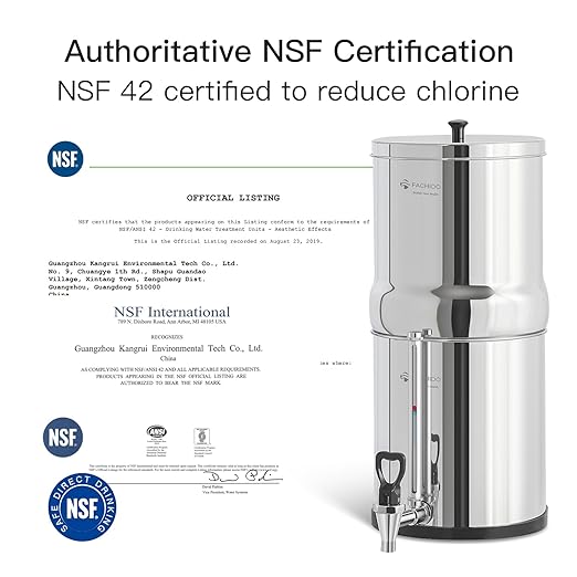 Gravity-Fed Water Filter System, 3.25G Stainless-Steel Countertop System with 2 Black NSF/ANSI 42 Certification Elements, 2 Fluoride, Metal Water Level Spigot, Reduces Fluoride and Chlorine