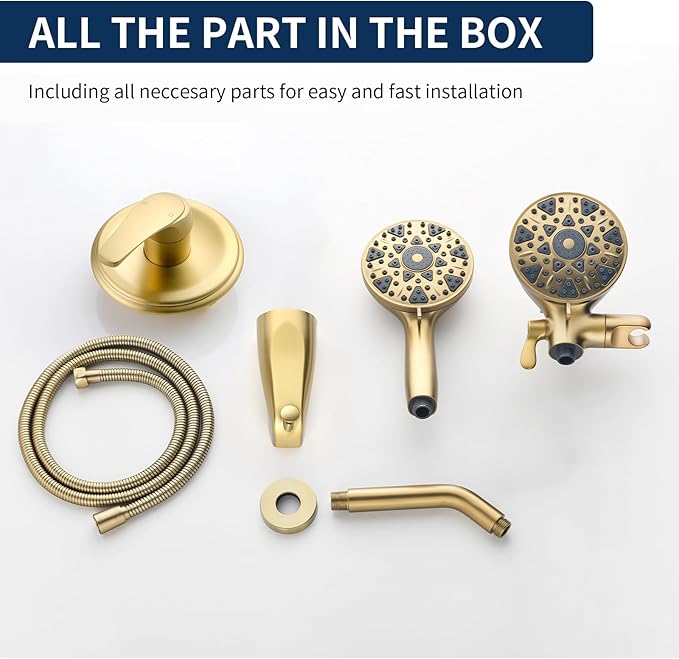 Tub and Shower Faucet Set Complete Dual Shower Head and Handheld 2 in 1 Combo Set Shower System with Tub Spout Tub and Shower Trim Kit Brushed Gold