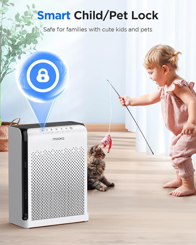 Air Purifiers for Home Large Room up to 2200ft², MOOKA Air Purifier for Home Pets Bedroom with ECO Mode & Fragrance, HEPA Air Filter Cleaner for Pet Hair Dander Smoke Living Dorm Room Office, M200L