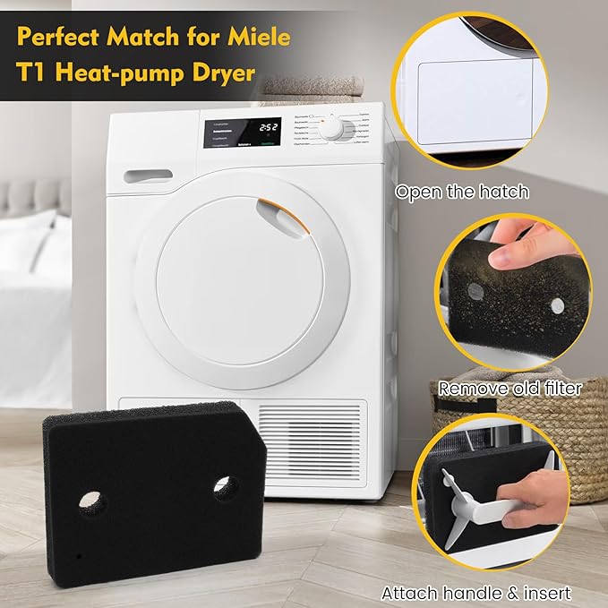 2 Pack Plinth Filter Replacement for Miele T1 Dryer 9164761, Heat Pump Tumble Dryer Foam Filter,Toe-Kick Lint Filter, Washable & Double Layer Filtration