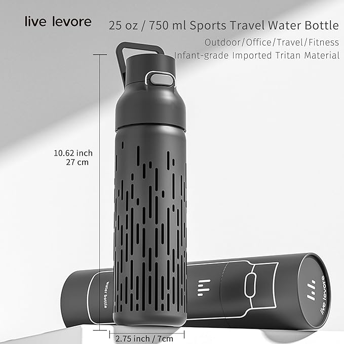 750ml Leak Proof Water Bottle with Flip Top Lid, BPA-Free USA Tritan Drink Bottle, Dishwasher Safe for Office, Outdoor & Daily Use (Black, 1 Pack)