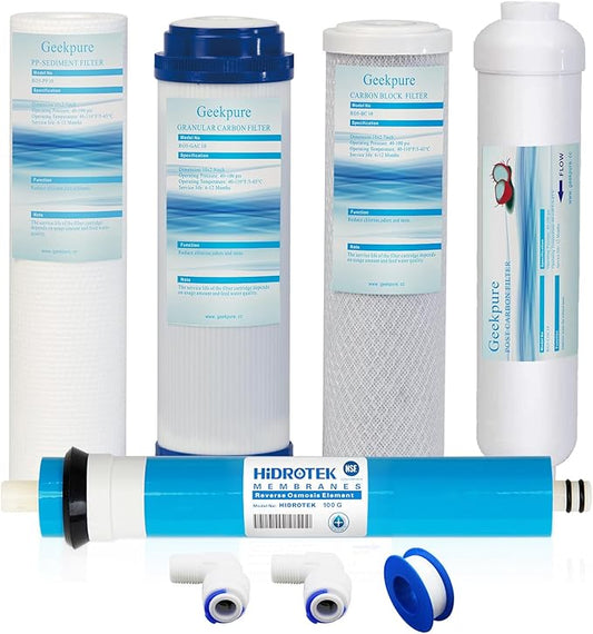 Geekpure 5 Stage Reverse Osmosis Replacement Filter Set with 100 GPD Membrane -10 Inch