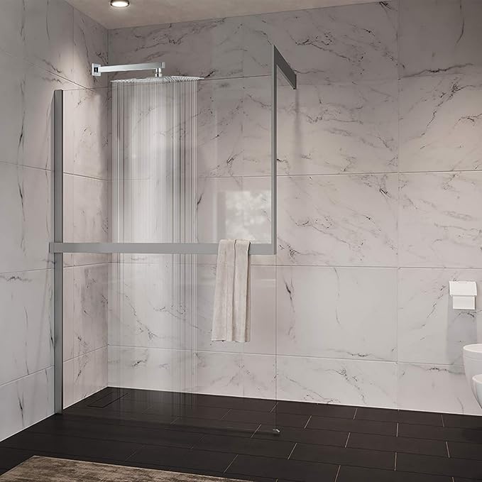 HarJue Shower Head with Extension Arm, High Pressure Square with ShowerArm, Stainless Steel Rainfall -Waterfall Full Body Coverage (12'' Shower with 16'' Arm, Chrome)