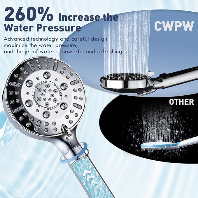 Filtered Shower Head with Handheld,High Pressure 9-Spray Showerhead - Water Softener with Filter Beads for Hard Water,Removes Chlorine, Reduces Dry & Itchy Skin,Anti-Clog Nozzles,Flow Regulation