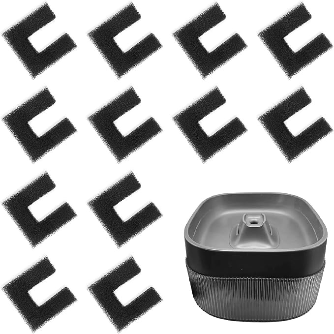 12-Pack Cat Water Fountain Foam Filters - Pet Filter Replacement for 135oz/4L and 118oz/3.5L Dog Drinking Fountain - Universal Black