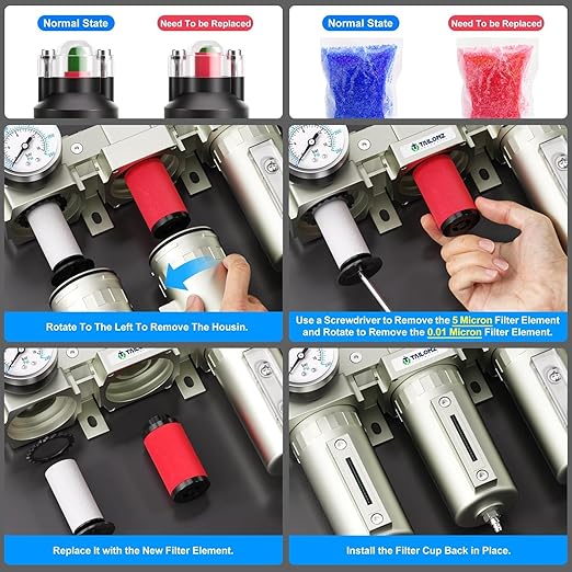 TAILONZ PNEUMATIC 0-240PSI 3/4" NPT Industrial 3-Stage Air Dryer System – Particulate Filter, Coalescing Filter, Desiccant Dryer & Regulator (Auto Drain)