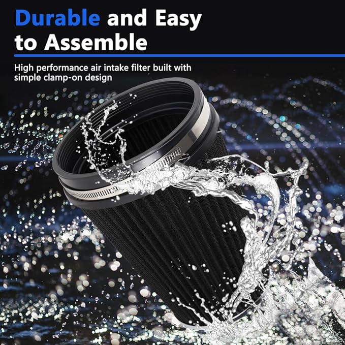 MUGE RACING 6" 152 mm High Flow Inlet Air Filter, Air Intake Cone Filter Replacement Performance Washable Clamp-On Dry, 8'' Tall(Black)