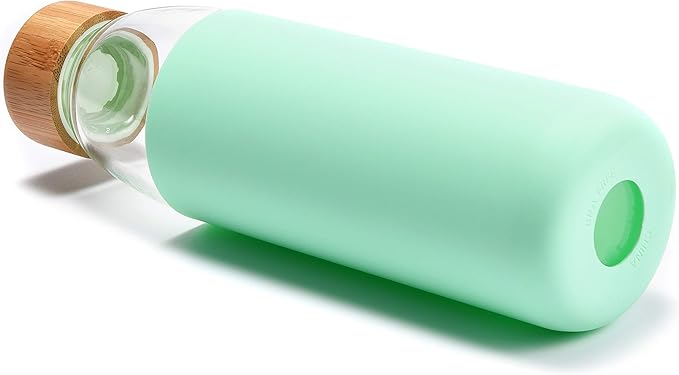 veegoal 18 Oz Borosilicate Glass Water Bottles with Bamboo Lid, BPA-FREE, Non-Slip Silicone Sleeve, and Stainless Steel Leak Proof Lid - Reusable Glass Bottle for Men and Women