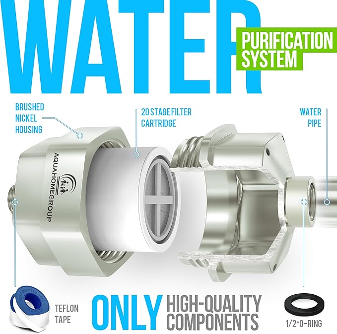 AquaHomeGroup 20 Stage Shower Head Filter for Hard Water - High Output Shower Filters to Remove Toxic Chemicals, Chlorine, Fluoride - Vitamin C Shower Filters for Hair & Skin (Brushed Nickel)