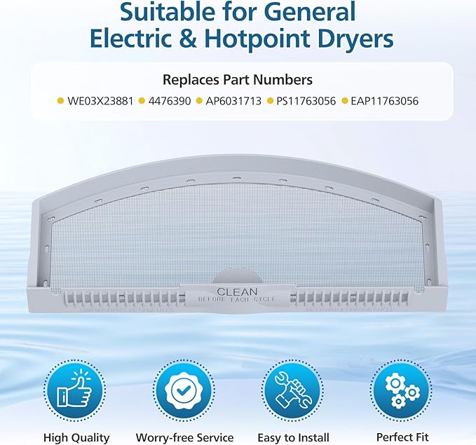 2 Pack WE03X23881 Dryer Lint Filter Screen Replacement for GE & Hotpoint Dryer, Stainless Steel Screen Filter with Cleaner Brush, Replaces AP6031713, WE03X23881, 4476390, PS11763056, EAP11763056