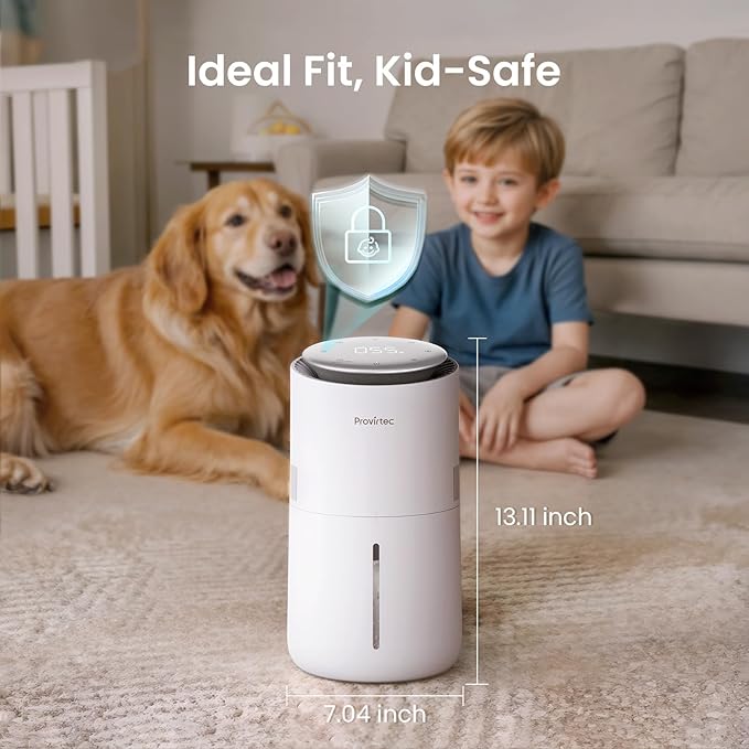 MistFree Evaporative Humidifier for Bedroom, 3L No White Dust for Sensitive Individuals & Kids, Auto Humidity Control, Ultra Quiet Sleep Mode, Easy Clean Tank for Office & Small Room